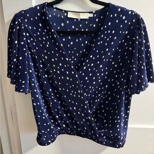 ASTR Navy Polka Dot Wrap Top